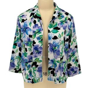Erin London Open Front Jacket Floral Purple Blue Green Stretch 3X